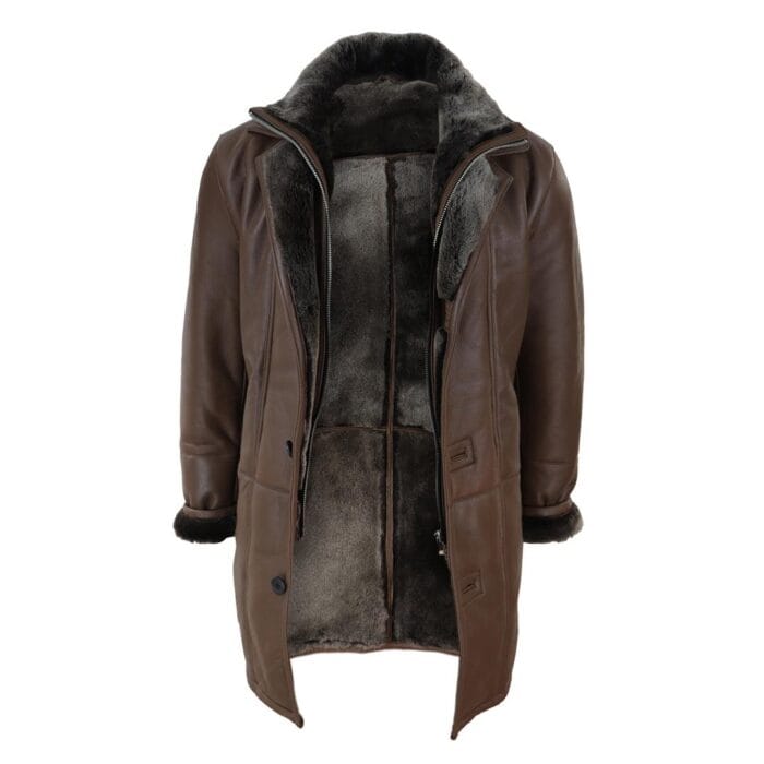 Mens 3/4 Duffle Jacket Real Sheepskin Long Smart Casual Button Zip Warm - Knighthood Store