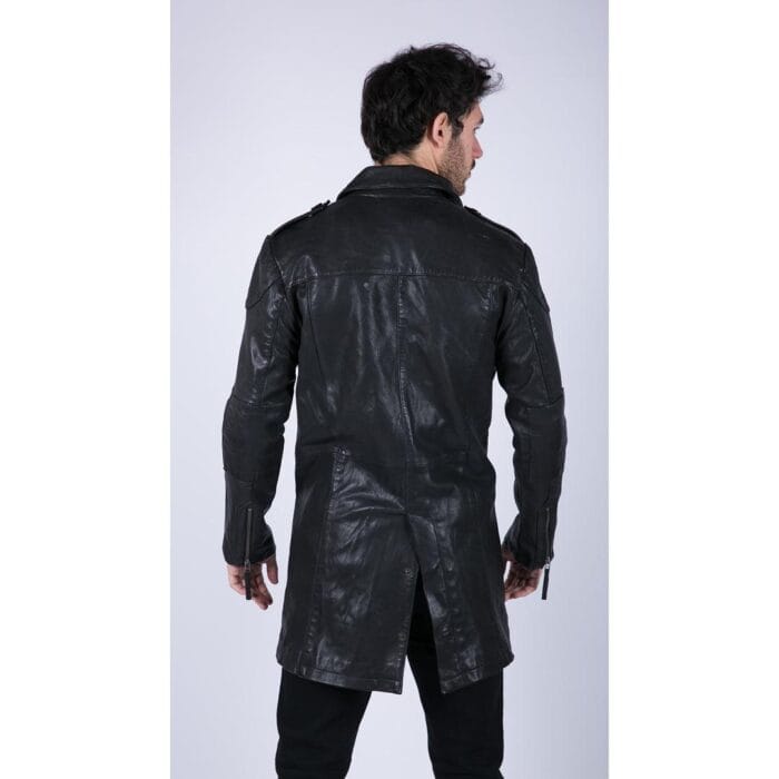 Mens Black Brown Real Leather Trench Coat Button Vintage 3/4 Casual - Knighthood Store