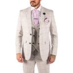 Mens Light Grey Check 3 Piece Suit Double Breasted Waoistcoat Tailored Fit - Knighthood Store