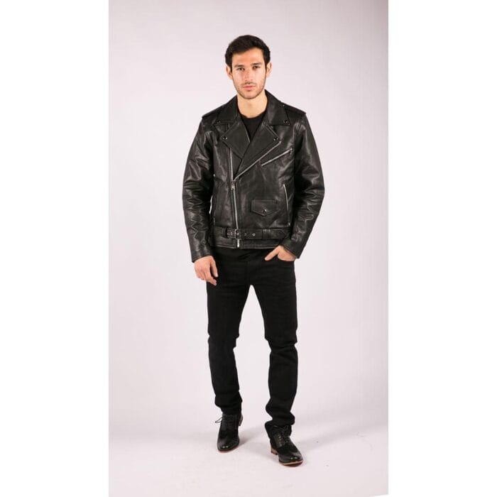 Mens Cow Hide Original Cross Zip Brando Biker Motorcycle Real Leather Jacket - Knighthood Store
