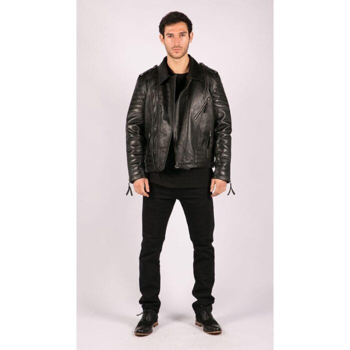 Mens Cross Zip Vintage Retro Biker Jacket Black Real Leather Urban Slim Fit - Knighthood Store