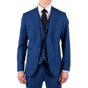 Mens 3 Piece Royal Blue Tailored Fit Suit Best Man Groom Prom Wedding Classic - Knighthood Store