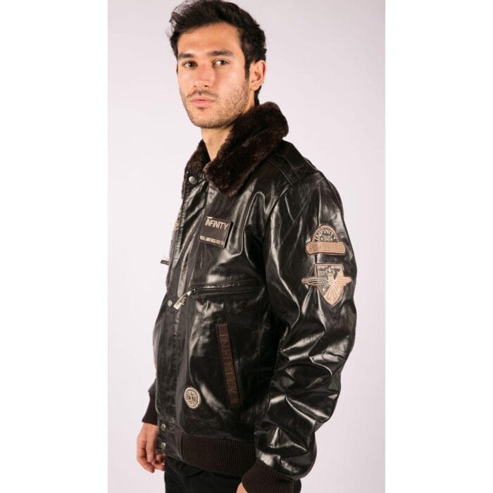 Mens Real Leather Jacket Bomber Aviator Style Badge Design Brown - Knighthood Store