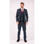 Mens 3 Piece Navy Blue Suit Tweed Check 1920's Tailored Fit Vintage - Knighthood Store