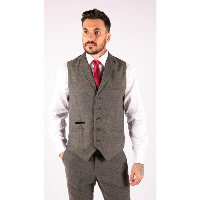 Mens 3 Piece Wool Suit Herringbone Tweed Dark Grey Formal Classic 1920s Wedding - Knighthood Store