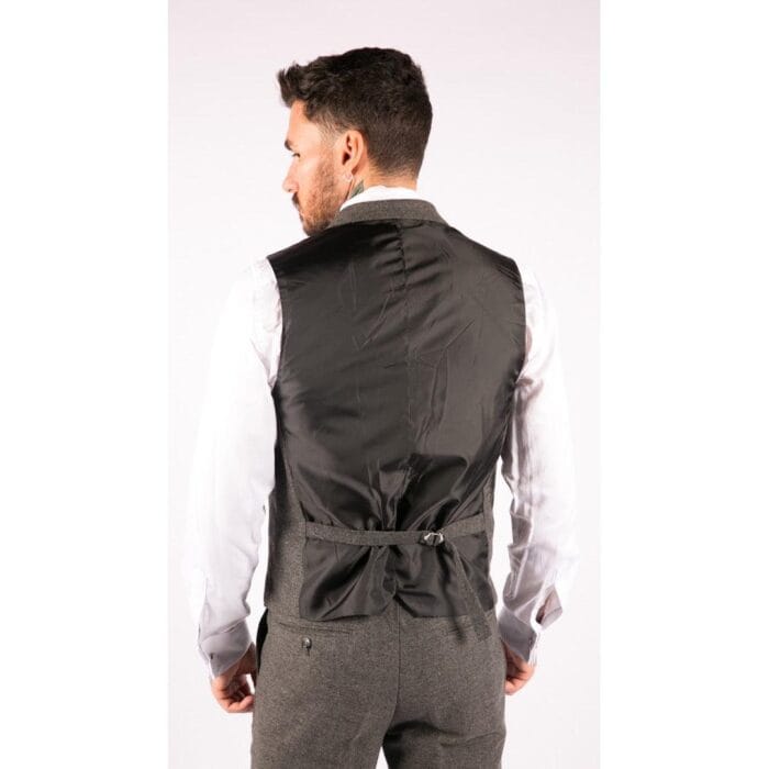 Mens 3 Piece Wool Suit Herringbone Tweed Dark Grey Formal Classic 1920s Wedding - Knighthood Store