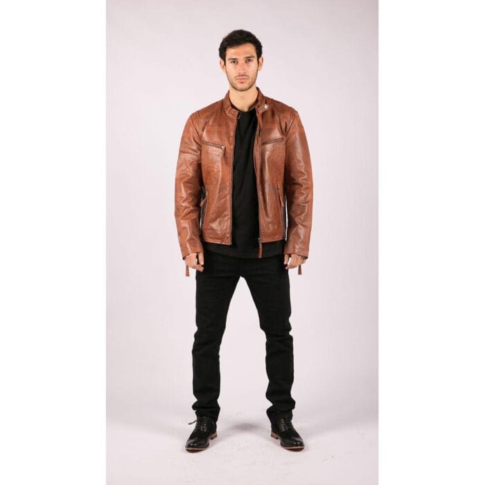 Mens Real Leather Jacket Biker Style Vintage Black Zipped Pockets Casual Fitted - Knighthood Store