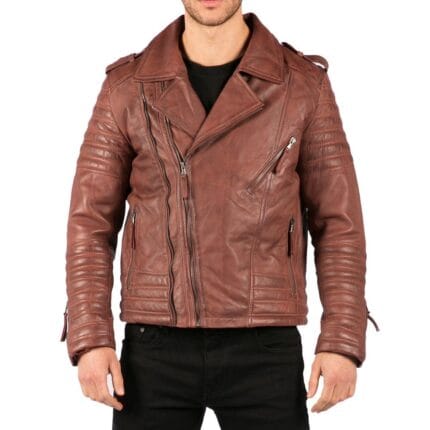 Mens Cross Zip Vintage Retro Biker Jacket Black Real Leather Urban Slim Fit - Knighthood Store