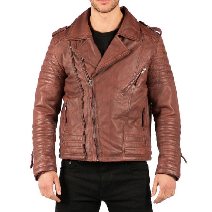 Mens Cross Zip Vintage Retro Biker Jacket Black Real Leather Urban Slim Fit - Knighthood Store