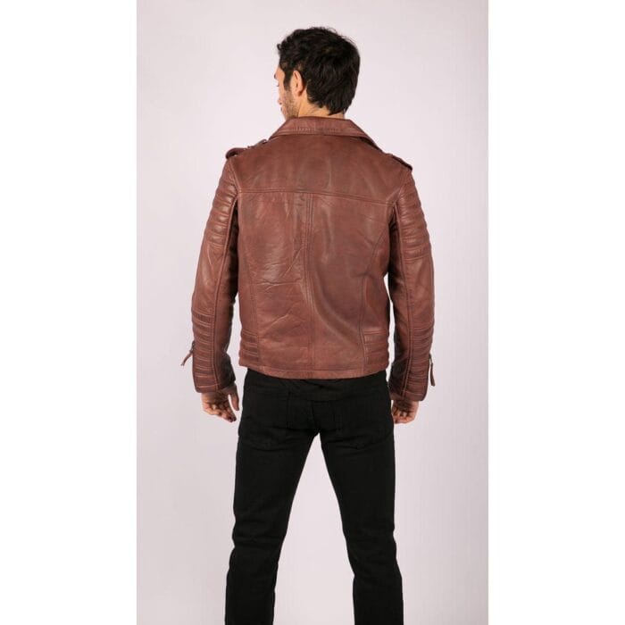 Mens Cross Zip Vintage Retro Biker Jacket Black Real Leather Urban Slim Fit - Knighthood Store