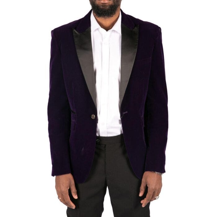 Mens Soft Velvet Black Navy 1 Button Dinner Jacket Tuxedo Blazer Smart Casual Fit - Knighthood Store