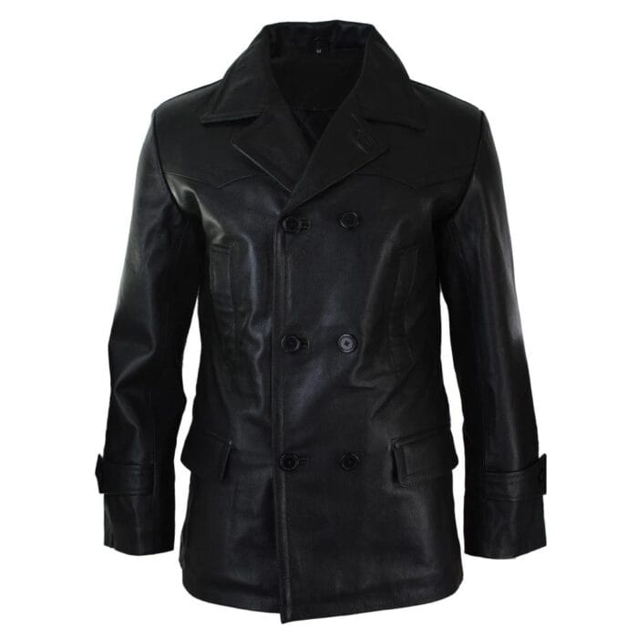 Mens 3/4 Double Breasted Real Leather Dr Who Kreigsmarine Uboat Jacket - Knighthood Store