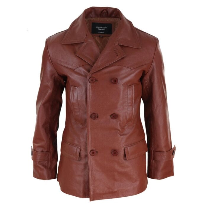Mens 3/4 Double Breasted Real Leather Dr Who Kreigsmarine Uboat Jacket - Knighthood Store