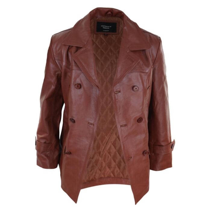 Mens 3/4 Double Breasted Real Leather Dr Who Kreigsmarine Uboat Jacket - Knighthood Store