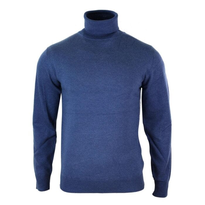 Mens Slim Fit Polar Roll Neck Jumper Light Weight Fitted Cashmere Wool Blend Grey Black Navy - Knighthood Store