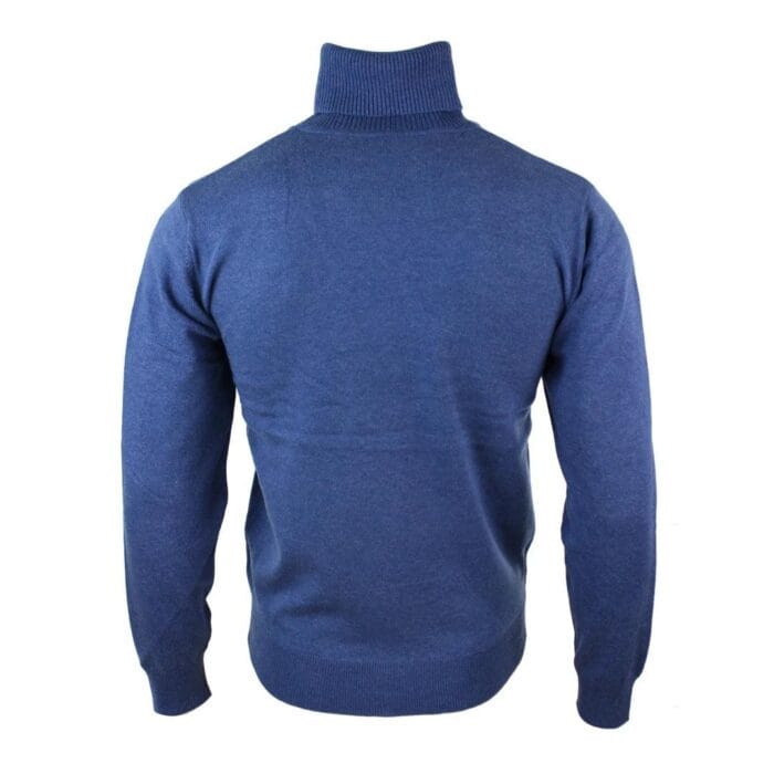 Mens Slim Fit Polar Roll Neck Jumper Light Weight Fitted Cashmere Wool Blend Grey Black Navy - Knighthood Store