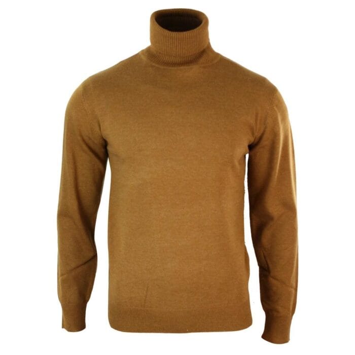 Mens Slim Fit Polar Roll Neck Jumper Light Weight Fitted Cashmere Wool Blend Grey Black Navy - Knighthood Store