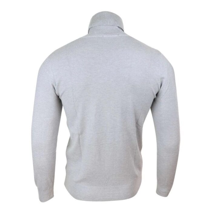 Mens Slim Fit Polar Roll Neck Jumper Light Weight Fitted Cashmere Wool Blend Grey Black Navy - Knighthood Store