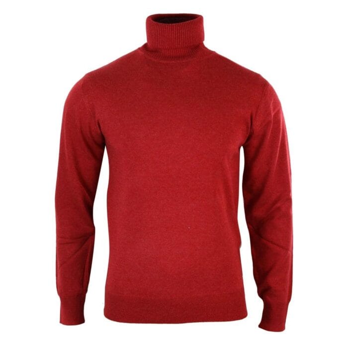 Mens Slim Fit Polar Roll Neck Jumper Light Weight Fitted Cashmere Wool Blend Grey Black Navy - Knighthood Store