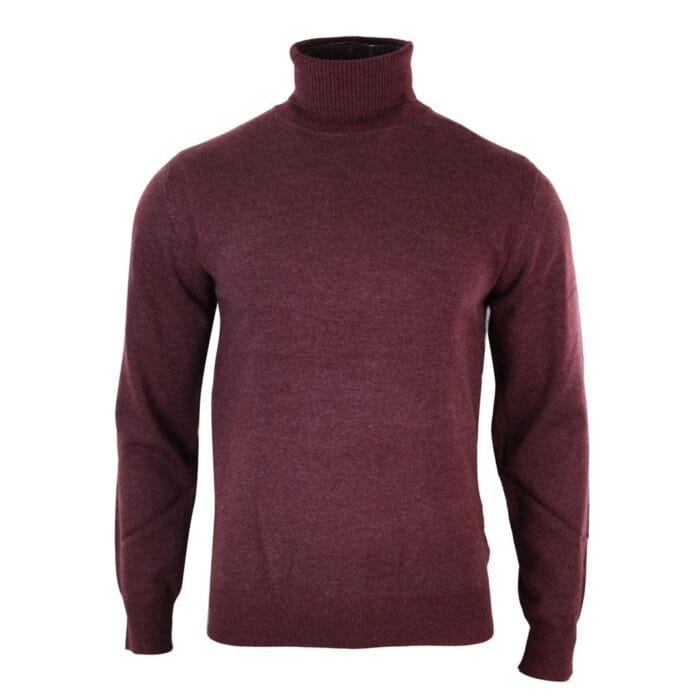 Mens Slim Fit Polar Roll Neck Jumper Light Weight Fitted Cashmere Wool Blend Grey Black Navy - Knighthood Store