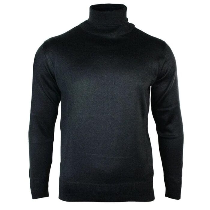 Mens Slim Fit Polar Roll Neck Jumper Light Weight Fitted Cashmere Wool Blend Grey Black Navy - Knighthood Store