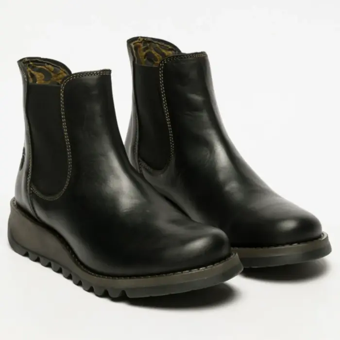 SALV195 - Women's Wedge Heel Leather Chelsea Ankle Boots - Image 2
