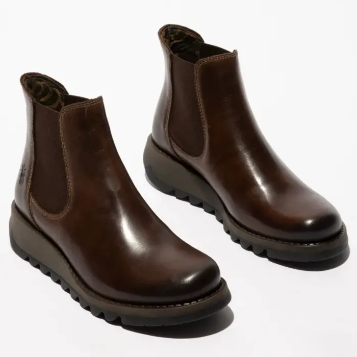 SALV195 - Women's Wedge Heel Leather Chelsea Ankle Boots - Image 15