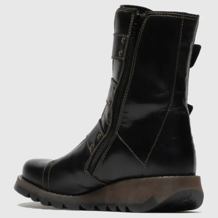 SCOP110FLY - Women's Buckle Strap Leather Biker Ankle Boots - Image 3