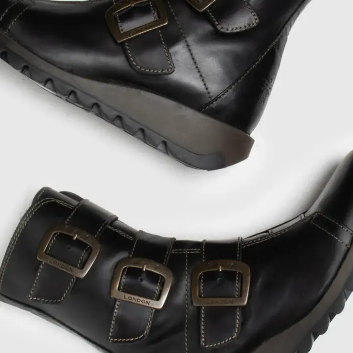 SCOP110FLY - Women's Buckle Strap Leather Biker Ankle Boots - Image 4
