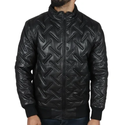 Men's Puffer Quilted Bomber Jacket Real Leather Casual