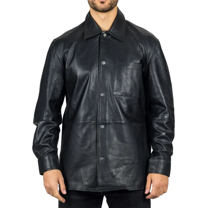 Men's Leather Shirt Western Trucker Jacket - Image 1