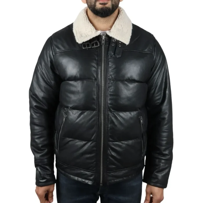 Men's Puffer Quilted Aviator Bomber Flying Fleece Lining Jacket - Image 1
