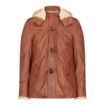Mens Real Leather Hood Duffle Safari Jacket Long 3/4 Fur Washed Vintage Brown - Image 7