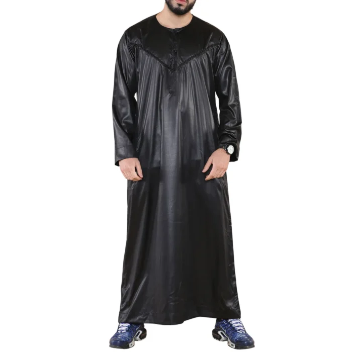 Mens Thobe Jubba Islamic Clothing Muslim Kaftan Emirati Omani Robe Satin Shiny - Image 7