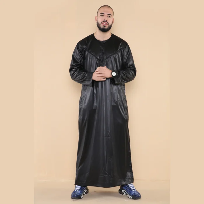 Mens Thobe Jubba Islamic Clothing Muslim Kaftan Emirati Omani Robe Satin Shiny - Image 11