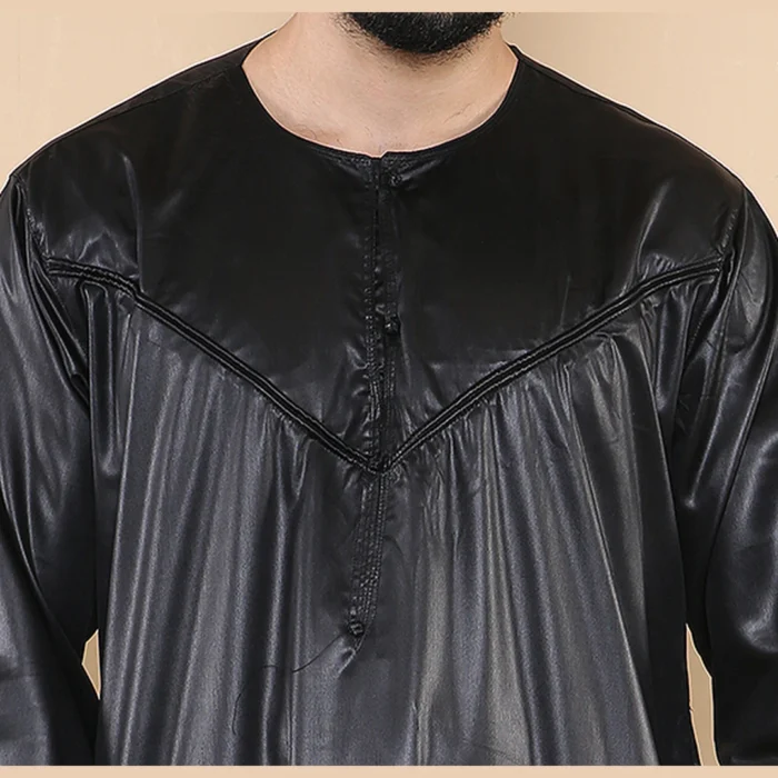 Mens Thobe Jubba Islamic Clothing Muslim Kaftan Emirati Omani Robe Satin Shiny - Image 10