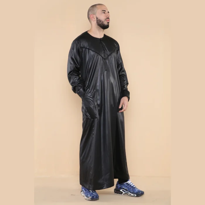 Mens Thobe Jubba Islamic Clothing Muslim Kaftan Emirati Omani Robe Satin Shiny - Image 9