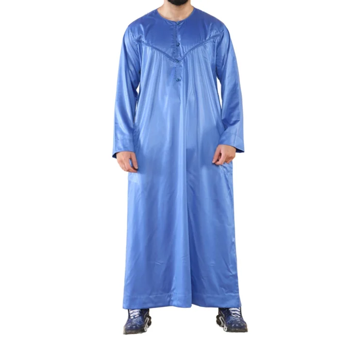Mens Thobe Jubba Islamic Clothing Muslim Kaftan Emirati Omani Robe Satin Shiny - Image 12