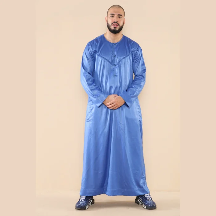 Mens Thobe Jubba Islamic Clothing Muslim Kaftan Emirati Omani Robe Satin Shiny - Image 17