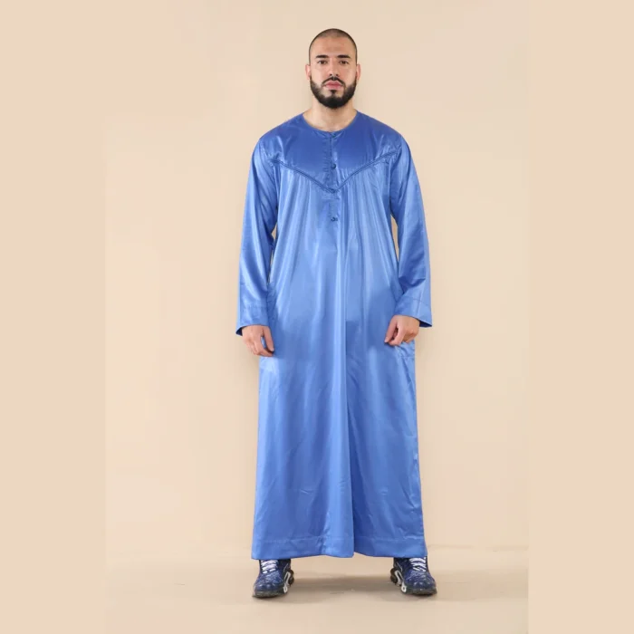Mens Thobe Jubba Islamic Clothing Muslim Kaftan Emirati Omani Robe Satin Shiny - Image 16