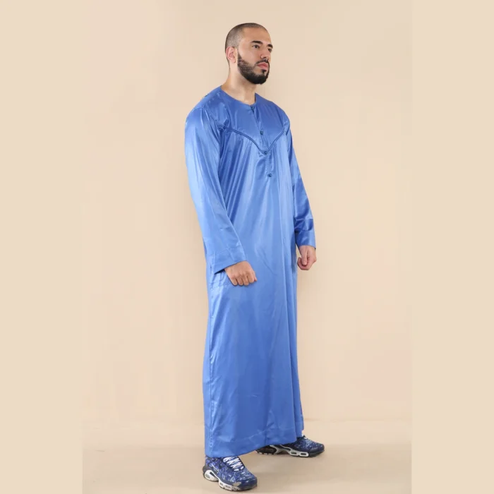Mens Thobe Jubba Islamic Clothing Muslim Kaftan Emirati Omani Robe Satin Shiny - Image 14