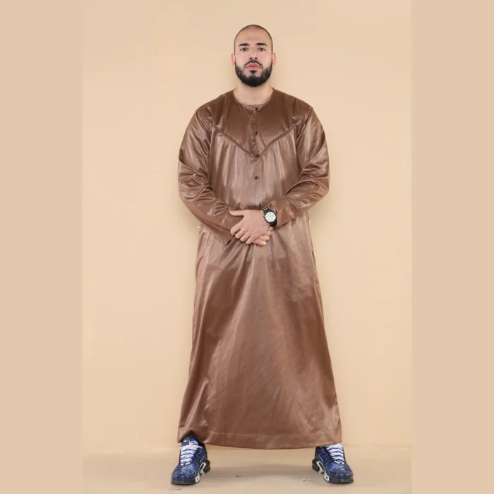 Mens Thobe Jubba Islamic Clothing Muslim Kaftan Emirati Omani Robe Satin Shiny - Image 22
