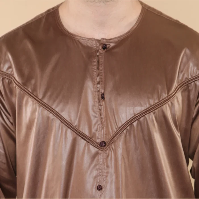 Mens Thobe Jubba Islamic Clothing Muslim Kaftan Emirati Omani Robe Satin Shiny - Image 20