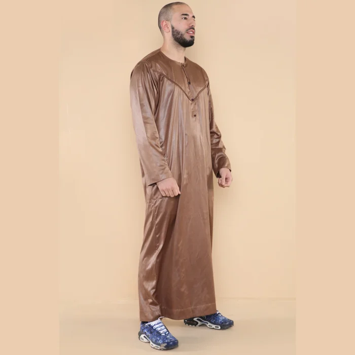 Mens Thobe Jubba Islamic Clothing Muslim Kaftan Emirati Omani Robe Satin Shiny - Image 19