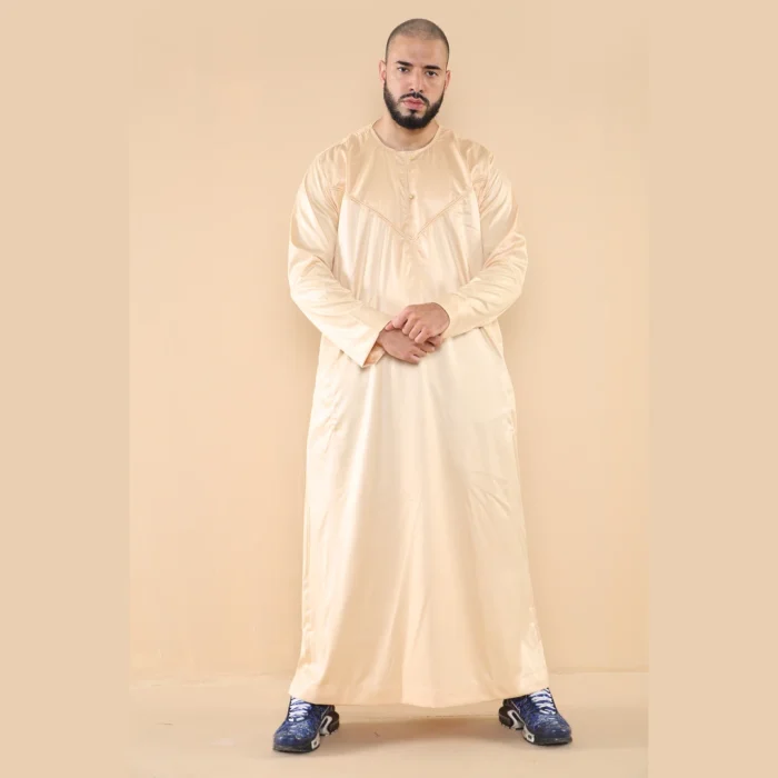 Mens Thobe Jubba Islamic Clothing Muslim Kaftan Emirati Omani Robe Satin Shiny - Image 2