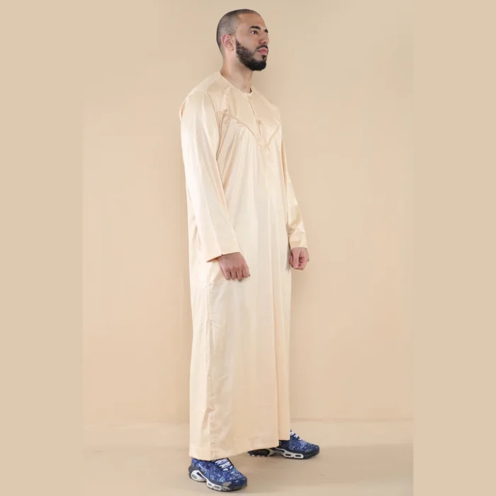 Mens Thobe Jubba Islamic Clothing Muslim Kaftan Emirati Omani Robe Satin Shiny - Image 4