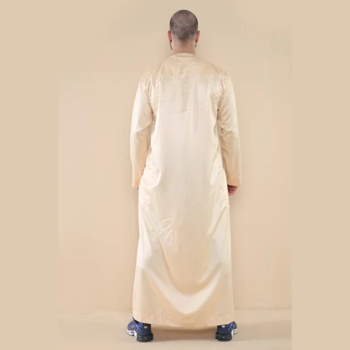 Mens Thobe Jubba Islamic Clothing Muslim Kaftan Emirati Omani Robe Satin Shiny - Image 3