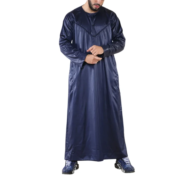 Mens Thobe Jubba Islamic Clothing Muslim Kaftan Emirati Omani Robe Satin Shiny - Image 23
