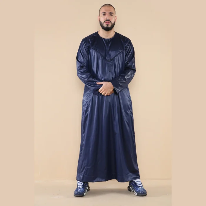 Mens Thobe Jubba Islamic Clothing Muslim Kaftan Emirati Omani Robe Satin Shiny - Image 28