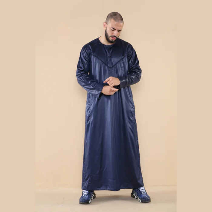 Mens Thobe Jubba Islamic Clothing Muslim Kaftan Emirati Omani Robe Satin Shiny - Image 27
